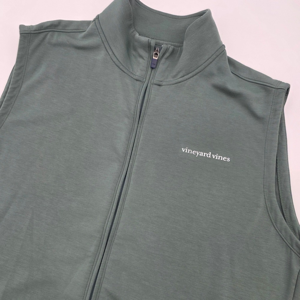 VINEYARD VINES PERFORMANCE VEST MENS XL GREEN GOLF FULL ZIP LAYER STRETCH RAYON